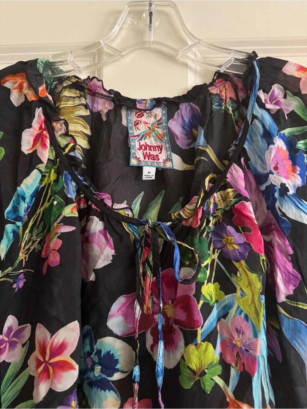 Johnny Was Aruba Kadence Black Tropical Floral Print size M